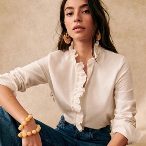 Sezane Castella Ruffled Button-Up Blouse